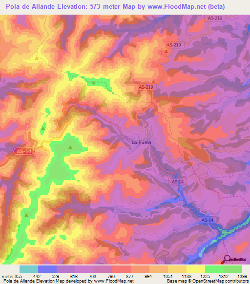 Pola de Allande,Spain Elevation Map