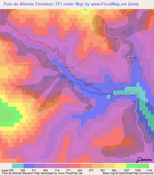 Pola de Allande,Spain Elevation Map