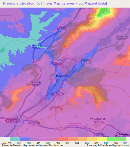 Plasencia,Spain Elevation Map