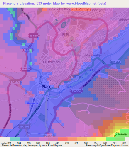 Plasencia,Spain Elevation Map