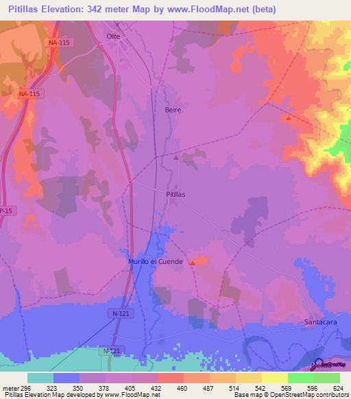 Pitillas,Spain Elevation Map