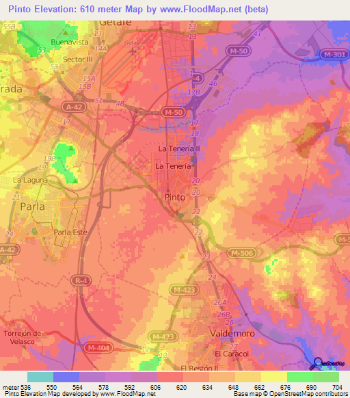 Pinto,Spain Elevation Map