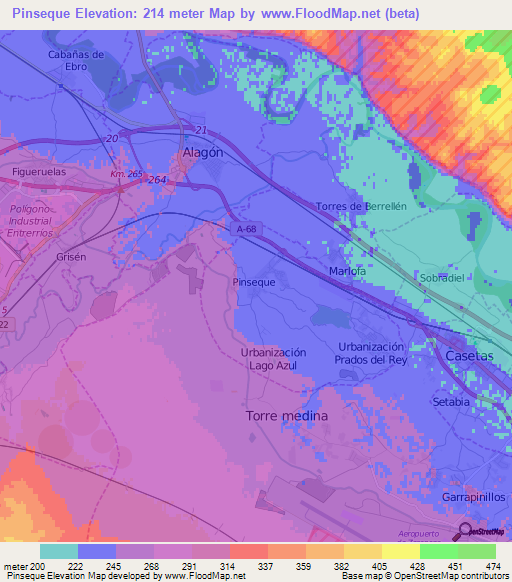 Pinseque,Spain Elevation Map