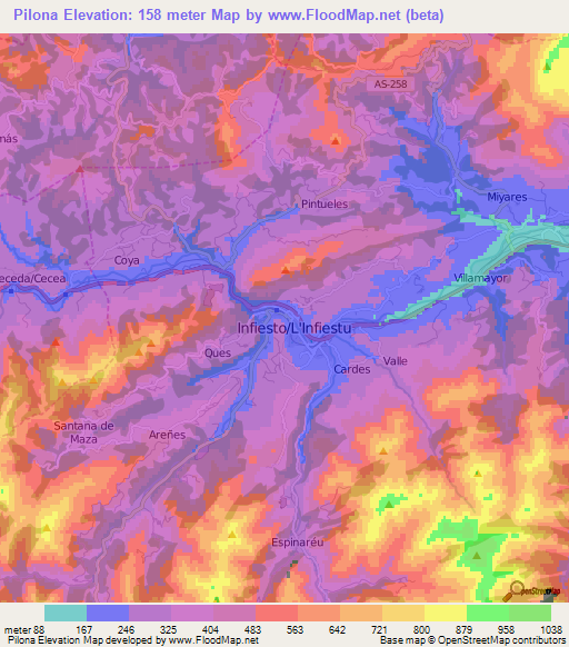 Pilona,Spain Elevation Map