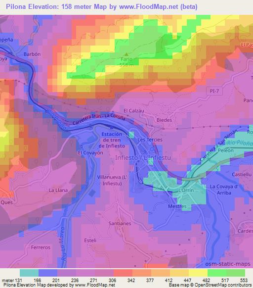 Pilona,Spain Elevation Map