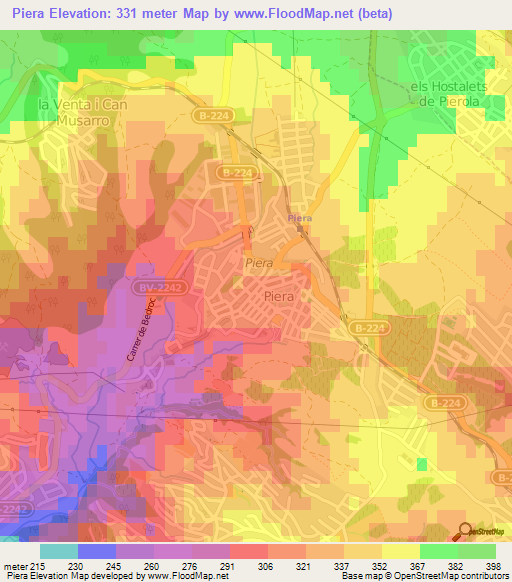 Piera,Spain Elevation Map