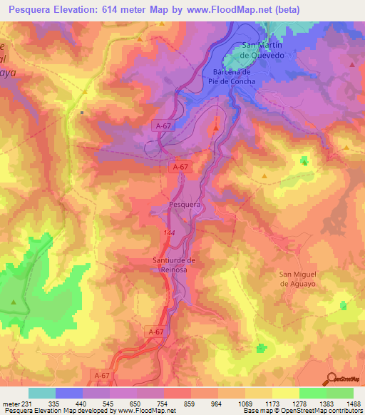 Pesquera,Spain Elevation Map