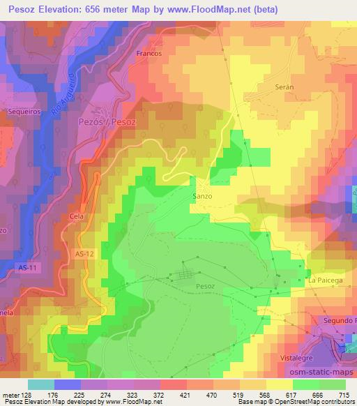 Pesoz,Spain Elevation Map