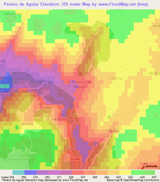 Pereiro de Aguiar,Spain Elevation Map