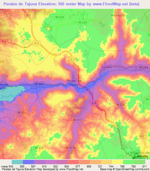 Perales de Tajuna,Spain Elevation Map