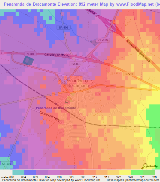 Penaranda de Bracamonte,Spain Elevation Map