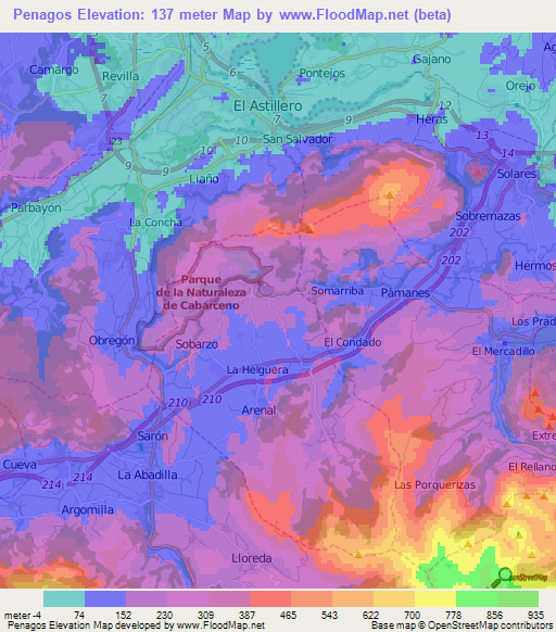 Penagos,Spain Elevation Map