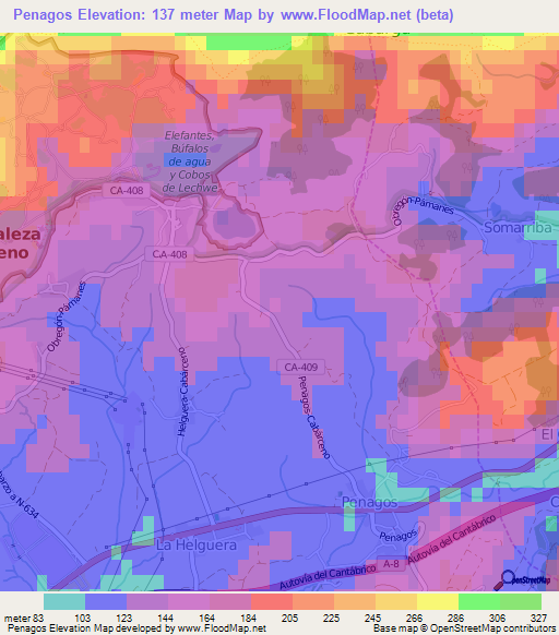 Penagos,Spain Elevation Map