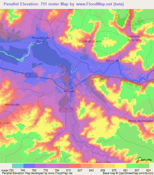 Penafiel,Spain Elevation Map