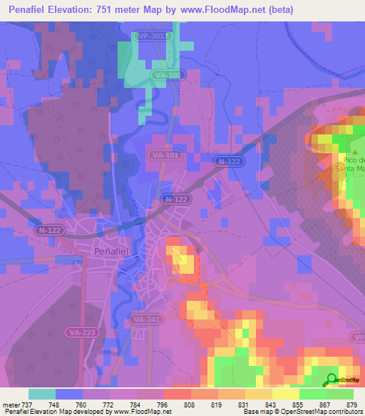 Penafiel,Spain Elevation Map