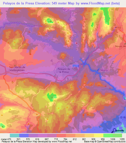 Pelayos de la Presa,Spain Elevation Map