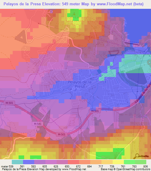 Pelayos de la Presa,Spain Elevation Map