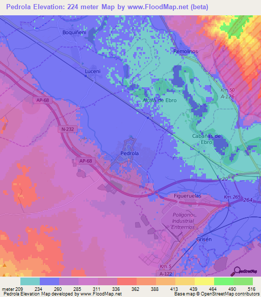 Pedrola,Spain Elevation Map