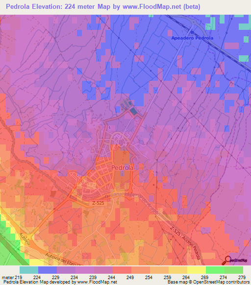 Pedrola,Spain Elevation Map