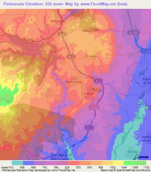 Pedrezuela,Spain Elevation Map