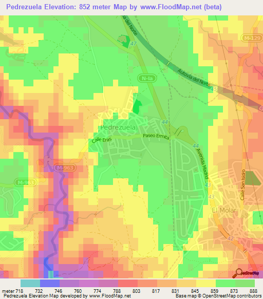 Pedrezuela,Spain Elevation Map