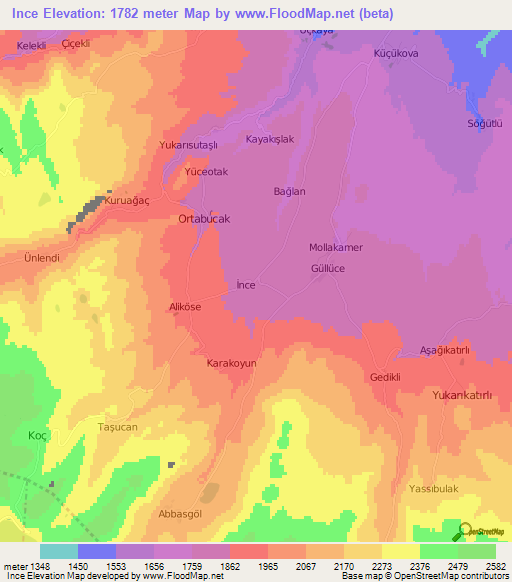 Ince,Turkey Elevation Map