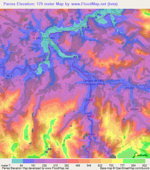 Parres,Spain Elevation Map