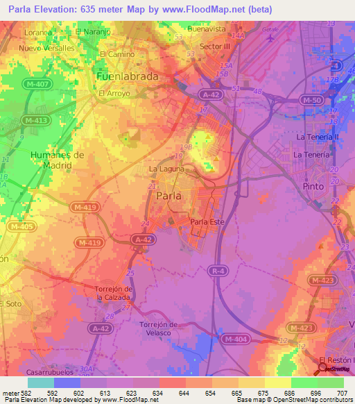 Parla,Spain Elevation Map