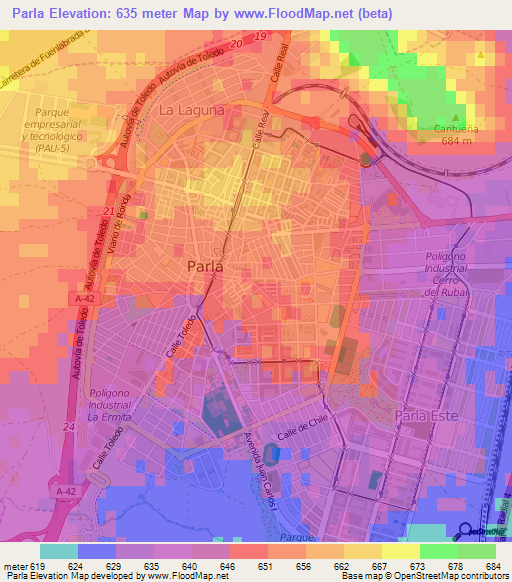 Parla,Spain Elevation Map