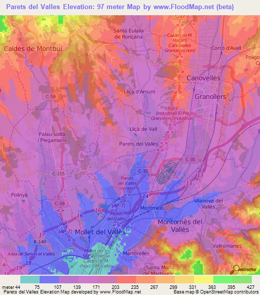 Parets del Valles,Spain Elevation Map