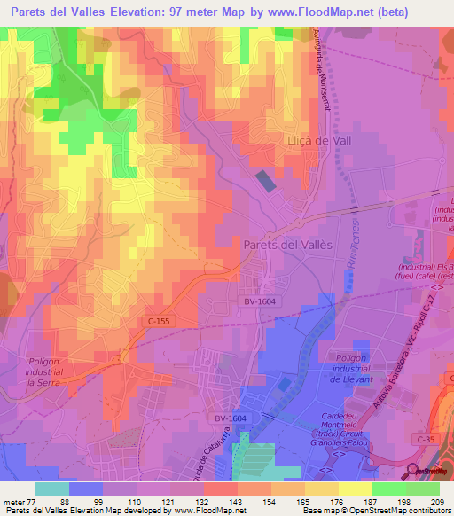 Parets del Valles,Spain Elevation Map