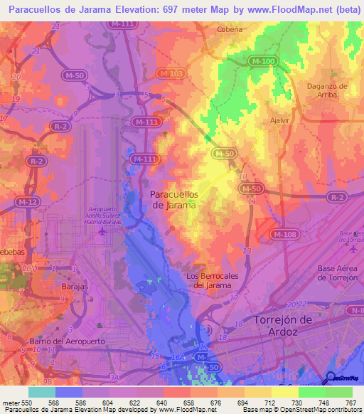 Paracuellos de Jarama,Spain Elevation Map