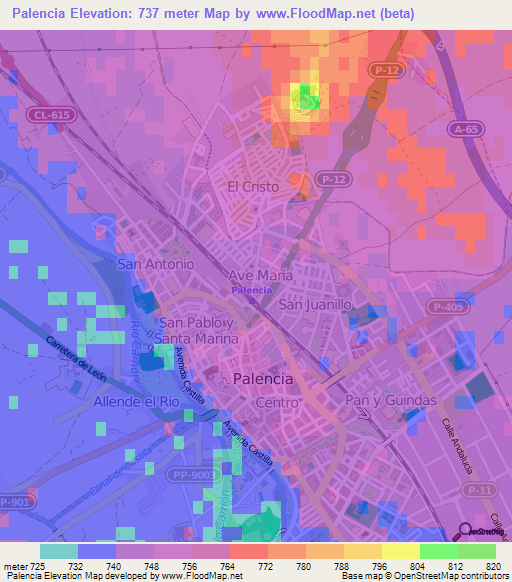 Palencia,Spain Elevation Map