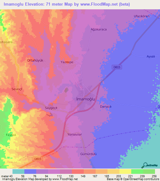 Imamoglu,Turkey Elevation Map