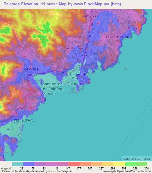 Palamos,Spain Elevation Map