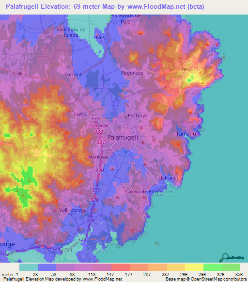 Palafrugell,Spain Elevation Map