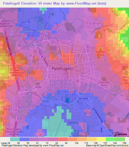 Palafrugell,Spain Elevation Map