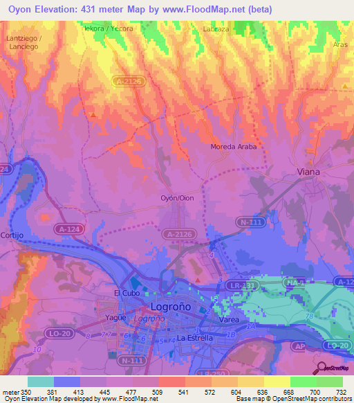 Oyon,Spain Elevation Map