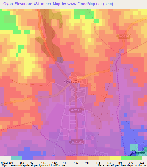 Oyon,Spain Elevation Map