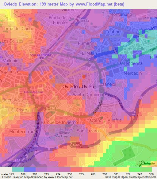 Oviedo,Spain Elevation Map