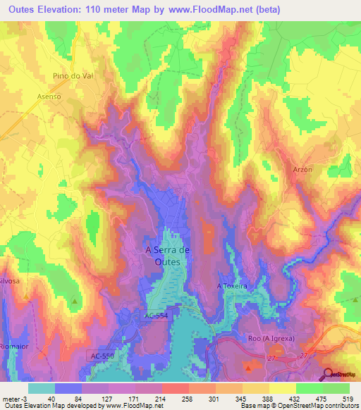 Outes,Spain Elevation Map