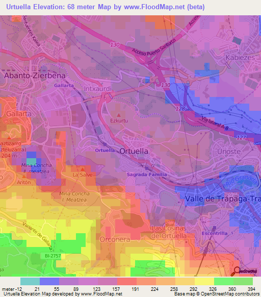 Urtuella,Spain Elevation Map