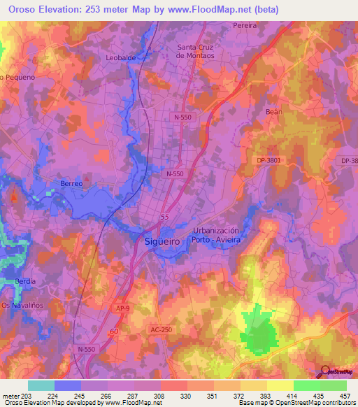 Oroso,Spain Elevation Map