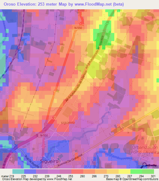 Oroso,Spain Elevation Map