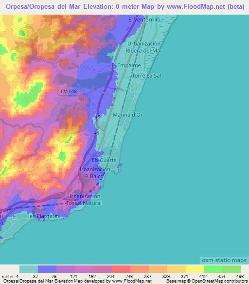 Orpesa/Oropesa del Mar,Spain Elevation Map