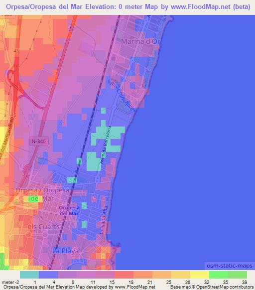 Orpesa/Oropesa del Mar,Spain Elevation Map