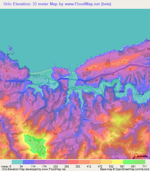 Orio,Spain Elevation Map