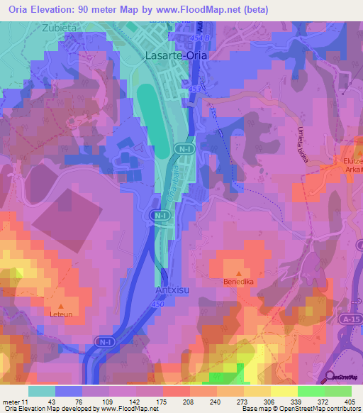 Oria,Spain Elevation Map