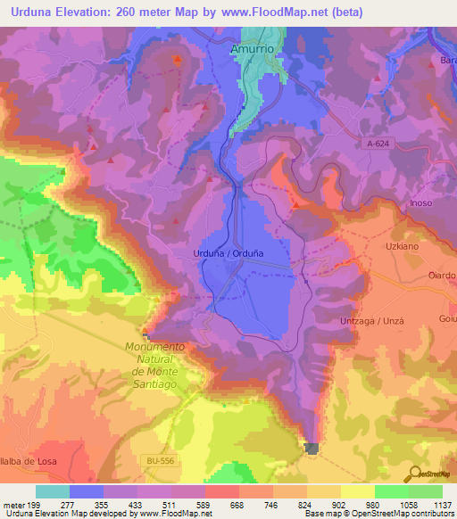 Urduna,Spain Elevation Map