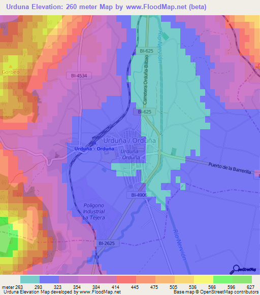 Urduna,Spain Elevation Map